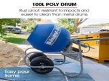 BAUMR-AG 100L Portable Poly Drum Cement Concrete Mixer, Ultra-Light 36kg, 16 Inch Tyres, Electric V219-TOLCCMBM1C0A
