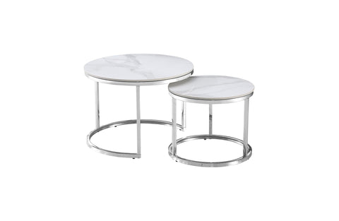 Nesting style Coffee Table - White on Silver - 60cm/45cm V292-NEST-WHT008