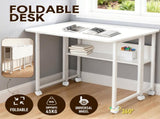 Compat Foldable Desk Rolling Study Desk Small Computer Desk with Wheels and Storage Shelf for Small V985-FOLDABLEDESK