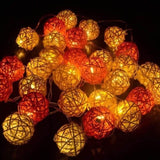 1 Set of Orange n White 5cm Rattan Cane 50 Ball Battery Powered LONG 5m String Lights Christmas Gift V382-ORWHITERATTBALLBATT50