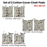 Set of 2 Cotton Cover Chair Pads 40 x 40 cm Eiffel Tower V442-LYL-CHAIRC-SETOF2EIFFELTOWER-BEIGE-SQ