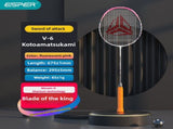 ESPER V6 Badminton Racket 46T Graphene Carbon 3U Ultra-Light 7.0mm Slim Shaft Woven-Ti Titanium V1232-YMQPV6003