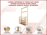 Large Wooden 5 Tiers Hat Coat Stand Clothes Shoe Rack Hanger Hooks Shelf Storage V63-840271