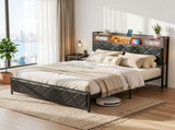 Artiss Queen Bed Frame with LED Lights and Storage Headboard Charging Station BFRAME-J-MEL-Q-BK-AB
