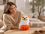 Halloween Ghost Corgi Candy Bowl, Cute Resin Puppy Statue With Pumpkin Treat Jar for Tabletop Home V1366-AZ2-W-13168