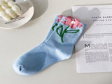 Women Mid Tube Socks Tulip Flower Pattern Cotton Socks Ladies Deodorant Sweat Absorption Socks Mixed V1294-YM0718-3117220206011