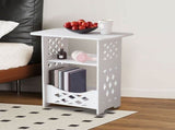 White PVC Side Table Bookcase, Corner BookShelf Storage, Minimalist Wooden Side Table for Bedroom V1369-AZ3-W-10500