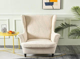 Wingback Chair Covers 2 Piece Set - 2 IN 1 Design Armchair Covers Solid Soft Wing Back Chair Cover V1192-AZ-W-26506