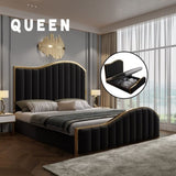 Queen Size Black Velvet Fabric Golden Metal Storage Elegant Luxury Bedframe V357-STARSHINE-QUEEN-BK-A