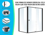 Semi-Frameless Shower Screen Black, Front x195cm V63-824571