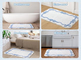 Blue Scalloped Bath Mat - Cute Bow Bathroom Rugs Small Non Slip Bath Mat, Soft & Absorbent Bath Rugs V1258-DP02-C-559