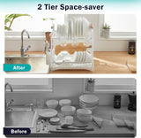 CARLA HOME 2-Tier Large Dish Drying Rack with Drainboard, Utensil Holder, Glass Hooks & Cutlery V178-36212