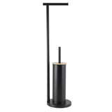 2-in-1 Iron Floor Standing Roll Paper Holder and Bamboo Lid Toilet Brush For Bathroom and V1161-860036