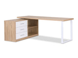 Artiss Computer Desk Swivelling L shape Home Office Storage Cabinet Oak FURNI-C-DESK-MET-140WD-AB