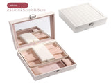 White Large PU Leather Jewelry Box with Mirror Lock - Velvet Lined Organizer for Rings, Necklaces V888-ELOSUNG47336