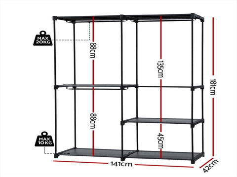 Artiss Wardrobe Clothes Rack Closet 181cm HANGER-B-08-180H-BK