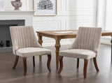 2x Fabric Channel Tufted Dining Chairs with Curved Wood Legs -Beige V226-SW1847BG