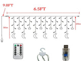 Led Curtain Lights Moon Star Light String 6.6ft Window Decoration 8 Modes Remote Control USB Power V1366-AZ2-W-04175