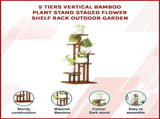 5 Tiers Vertical Bamboo Plant Stand Staged Flower Shelf Rack Outdoor Garden V63-837921