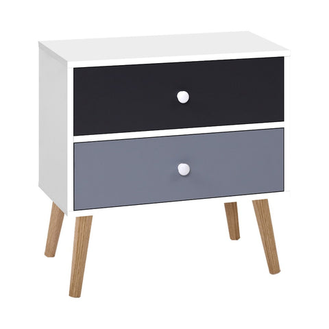 Artiss Bedside Table 2 Drawers - BONDS White FURNI-E-SCAN-BS03-WHBK