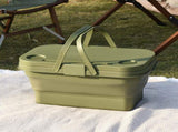 Collapsible Picnic Basket with Mini Table Lid Portable Folding Storage Crate with Cup Holders and V888-ELOSUNG41588