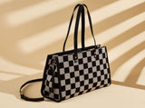 Stylish Black Khaki Checkerboard Tote Bag Large Capacity Womens Shoulder Handbag for Work & Daily V1105-YABB-06