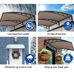 Instahut Window Door Awning Canopy 1.5mx3m Brown Sheet Black Plastic Frame AWN-15X3-BR