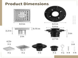 4" Square Shower Floor Drain with Flange, Stainless Steel Shower Drain with Removable Grid Strainer V1192-AZ-W-18283