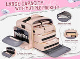 Pink 4-in-1 Travel Cosmetic Organizer Bag with Detachable Polyester Storage Boxes and Jewelry Roll, V888-ELOSUNG17154
