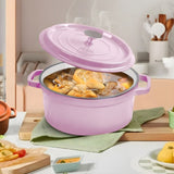 SOGA 2X 26cm Pink Cast Iron Ceramic Stewpot Casserole Stew Cooking Pot With Lid STEWPOT3026X2