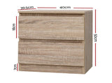 Artiss 2x Bedside Table 2 Drawers - PEPE Oak FURNI-E-PURE-WDX2