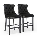 4X Velvet Bar Stools with Studs Trim Wooden Legs Tufted Dining Chairs Kitchen V226-SW1802BK-2