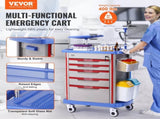 5 Tiers Lab Carts, Lab Utility Cart with 5 Drawers & 4 Silent Wheels, Mobile Medical Cart with PP V952-SYSTCECKFLS4VNN2DV3