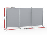 Artiss 3 Panel Room Divider Screen 260x180cm Fabric Grey RD-D-PLY-260-GY