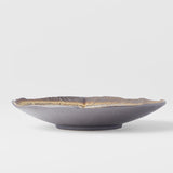 Bowl Shallow Leaf Shaped 25cm Akane Grey Glaze V637-C0696