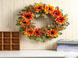 Fall Plastic Hanging Ornament with Sunflowers, Berries and Flowers, Reusable Decoration for Front V1366-AZ2-W-16033
