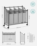 SONGMICS Laundry Basket with 4 Removable Laundry Bin on Wheels Gray V227-8498101001490