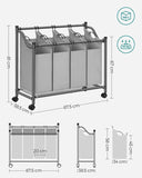 SONGMICS Laundry Basket with 4 Removable Laundry Bin on Wheels Gray V227-8498101001490