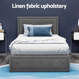 Artiss Bed Frame King Single Size Gas Lift Storage Mattress Base Wooden Grey BFRAME-G-GAS-TIYO-KS-GY-ABC