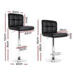 Artiss 2x Bar Stools Leather Gas Lift Black BA-TW-NEW1055-BKX2