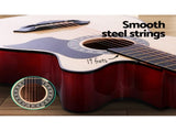 Alpha 38 Inch Acoustic Guitar Wooden Body Steel String Full Size Cutaway Wood GUITAR-D-38-NAT