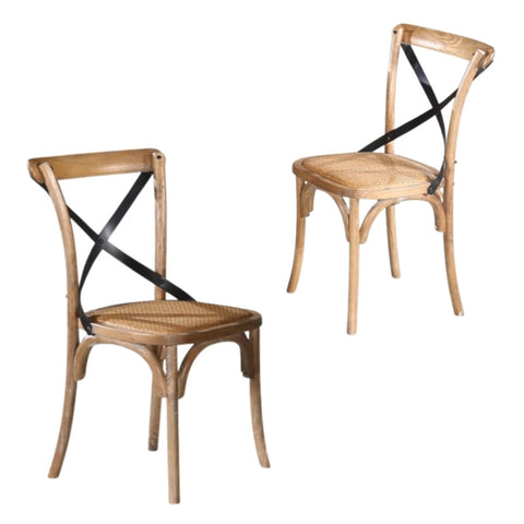 Woodland 2pc Set Dining Chair X-Back Birch Timber Wood Woven Seat Natural V315-VHND-MONT-06-2PC-KIT