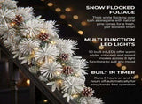 Christabelle 2.74m Alpine Snow Christmas Garland Pre Lit Multi Function LED Timer Flocked Pine 112_WFLAS274
