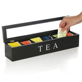 Tea box - Tea box 6 compartments - Wooden tea box - Suitable for loose tea - Black V1237-NKKS00003