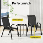 Gardeon 3PC Outdoor Bistro Set Patio Furniture Table and Chairs Stackable Black FF-STA-ST606-3PC