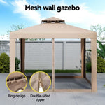 Instahut Gazebo Marquee 3m Outdoor Event Tent Camping Party Mesh Wall Canopy Brown GAZEBO-IR-WED-3X3-BR