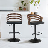 Sarantino Set of 2 Bentwood Walnut Barstool Leather Seat and Metal Base BAR-MLM-081-2