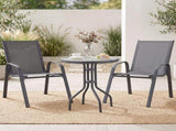 Gardeon 3PC Outdoor Bistro Set Table and Chairs Stackable Patio Furniture Grey FF-B-STA-AL80-GE
