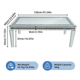 Silver Mirrored Coffee Table with Crushed Crystal Diamond Inlay Rectangular Center Table for Living V767-CJ-Z1831