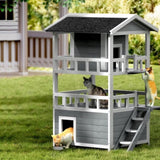 i.Pet Outdoor Cat Shelter 72cm x 72cm x 127cm Rabbit Hutch Wooden Condo Small Outdoor Cat PET-CH-R126-GR-AB